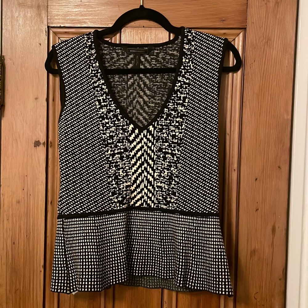 BCBG MaxAzria peplum thick fabric v neck top